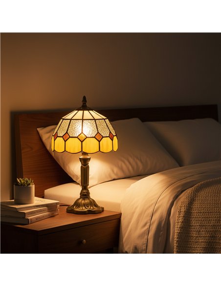 HOMCOM Handmade Art Deco Glass Table Lamp - White/Orange - pic 191406 | FastDaddyshop