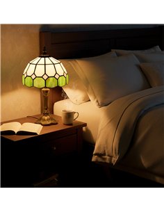 HOMCOM Handmade Art Deco Glass Table Lamp - White/Green 2