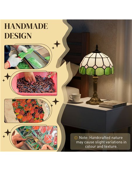 HOMCOM Handmade Art Deco Glass Table Lamp - White/Green - pic 191410 | FastDaddyshop