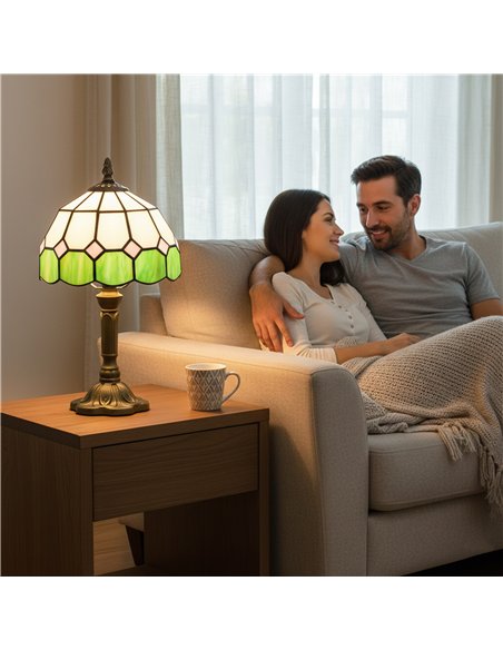 HOMCOM Handmade Art Deco Glass Table Lamp - White/Green - pic 191412 | FastDaddyshop