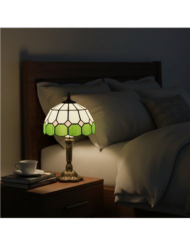 HOMCOM Handmade Art Deco Glass Table Lamp - White/Green
