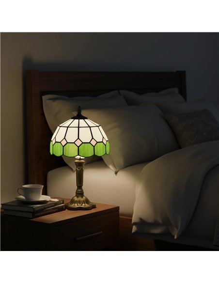 HOMCOM Handmade Art Deco Glass Table Lamp - White/Green - pic 191414 | FastDaddyshop