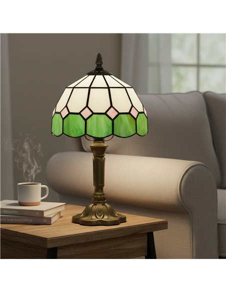 HOMCOM Handmade Art Deco Glass Table Lamp - White/Green - pic 191415 | FastDaddyshop