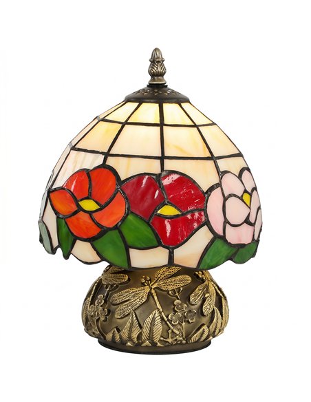 HOMCOM Handcrafted Classic Stained Glass Bedside Lamp, Tiffany-Style Table Lamp with Sculpted Dragonfly Base, Multi-Coloured - pic 191416 | FastDaddyshop