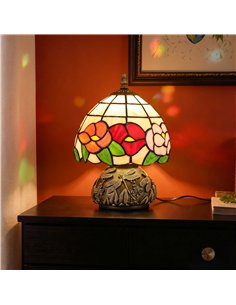 HOMCOM Handcrafted Classic Stained Glass Bedside Lamp, Tiffany-Style Table Lamp with Sculpted Dragonfly Base, Multi-Coloured 2
