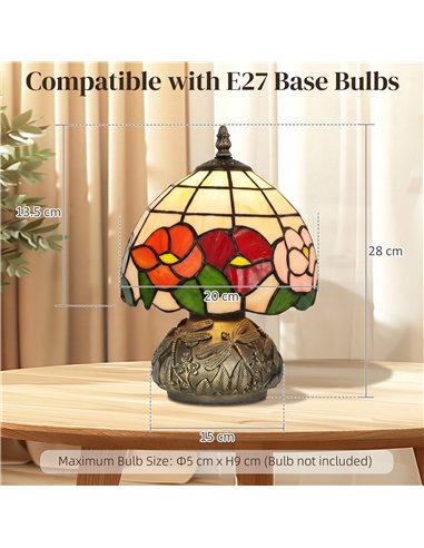 HOMCOM Handcrafted Classic Stained Glass Bedside Lamp, Tiffany-Style Table Lamp with Sculpted Dragonfly Base, Multi-Coloured