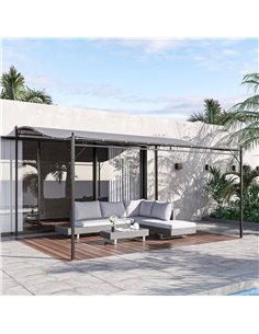 Outsunny 4 x 3 M Canopy Metal Wall Gazebo, Awning Garden Marquee, Grey 2