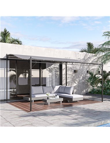 Outsunny 4 x 3 M Canopy Metal Wall Gazebo, Awning Garden Marquee, Grey