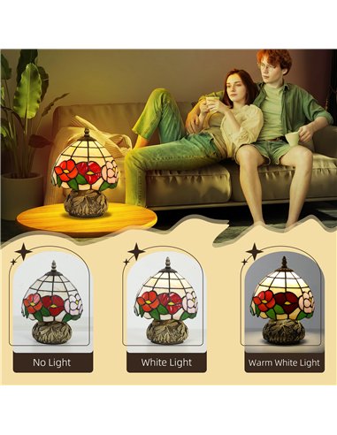 HOMCOM Handcrafted Classic Stained Glass Bedside Lamp, Tiffany-Style Table Lamp with Sculpted Dragonfly Base, Multi-Coloured