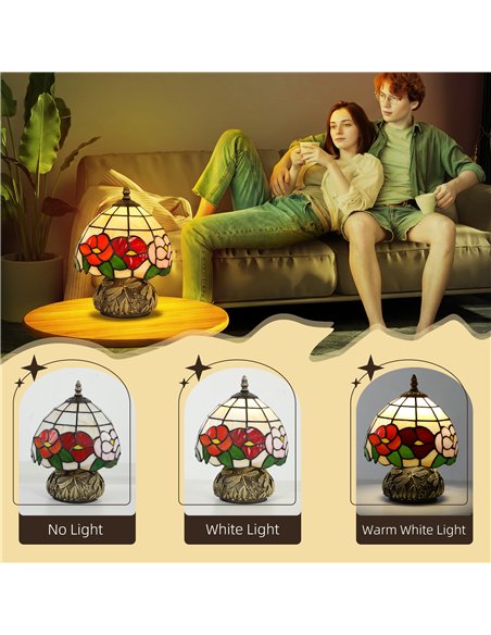 HOMCOM Handcrafted Classic Stained Glass Bedside Lamp, Tiffany-Style Table Lamp with Sculpted Dragonfly Base, Multi-Coloured - pic 191421 | FastDaddyshop