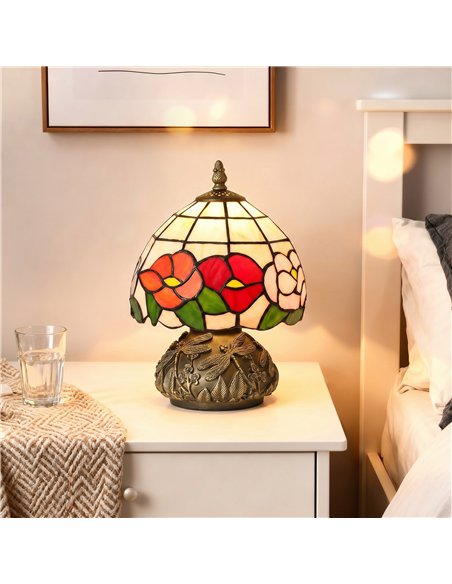 HOMCOM Handcrafted Classic Stained Glass Bedside Lamp, Tiffany-Style Table Lamp with Sculpted Dragonfly Base, Multi-Coloured - pic 191422 | FastDaddyshop