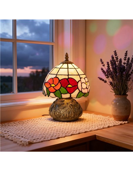 HOMCOM Handcrafted Classic Stained Glass Bedside Lamp, Tiffany-Style Table Lamp with Sculpted Dragonfly Base, Multi-Coloured - pic 191423 | FastDaddyshop