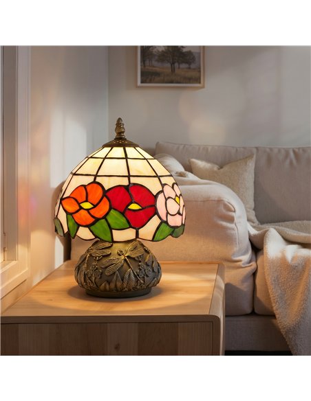 HOMCOM Handcrafted Classic Stained Glass Bedside Lamp, Tiffany-Style Table Lamp with Sculpted Dragonfly Base, Multi-Coloured - pic 191424 | FastDaddyshop