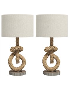 HOMCOM Nautical Table Lamps Set of 2 with USB Charging Port, Bedside Lamps for Bedroom Living Room, Warm White LED Bulb Included