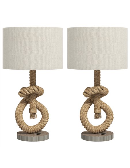 HOMCOM Nautical Table Lamps Set of 2 with USB Charging Port, Bedside Lamps for Bedroom Living Room, Warm White LED Bulb Included - pic 191425 | FastDaddyshop