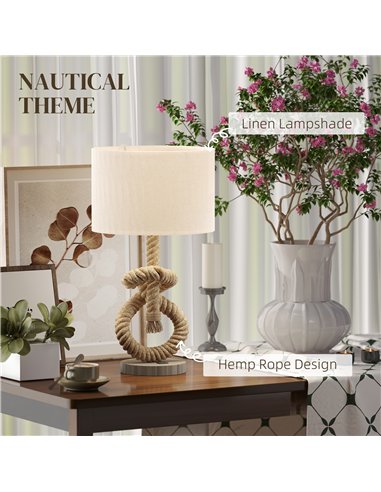 HOMCOM Nautical Table Lamps Set of 2 with USB Charging Port, Bedside Lamps for Bedroom Living Room, Warm White LED Bulb Included