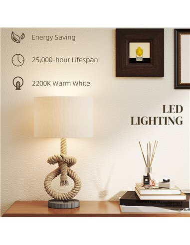HOMCOM Nautical Table Lamps Set of 2 with USB Charging Port, Bedside Lamps for Bedroom Living Room, Warm White LED Bulb Included