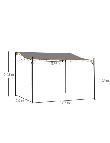 Outsunny 4 x 3 M Canopy Metal Wall Gazebo, Awning Garden Marquee, Grey
