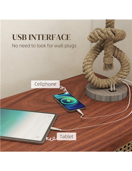HOMCOM Nautical Table Lamps Set of 2 with USB Charging Port, Bedside Lamps for Bedroom Living Room, Warm White LED Bulb Included - pic 191430 | FastDaddyshop