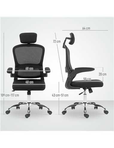 HOMCOM Mesh Back Office Chair, with Lumbar Support - Black