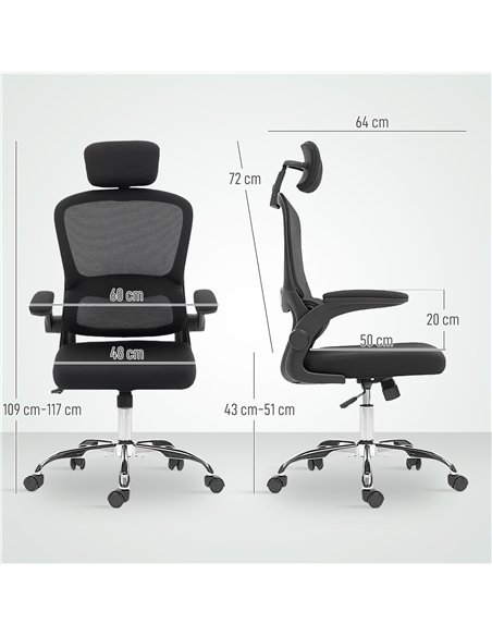 HOMCOM Mesh Back Office Chair, with Lumbar Support - Black - pic 191436 | FastDaddyshop