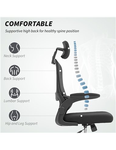 HOMCOM Mesh Back Office Chair, with Lumbar Support - Black