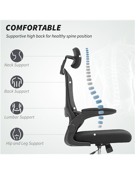 HOMCOM Mesh Back Office Chair, with Lumbar Support - Black - pic 191437 | FastDaddyshop