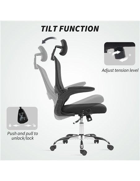 HOMCOM Mesh Back Office Chair, with Lumbar Support - Black - pic 191441 | FastDaddyshop
