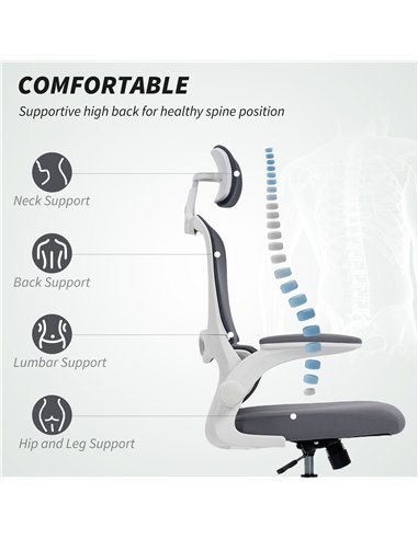 HOMCOM Mesh Back Office Chair, with Lumbar Support - Charcoal Grey