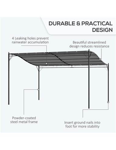 Outsunny 4 x 3 M Canopy Metal Wall Gazebo, Awning Garden Marquee, Grey