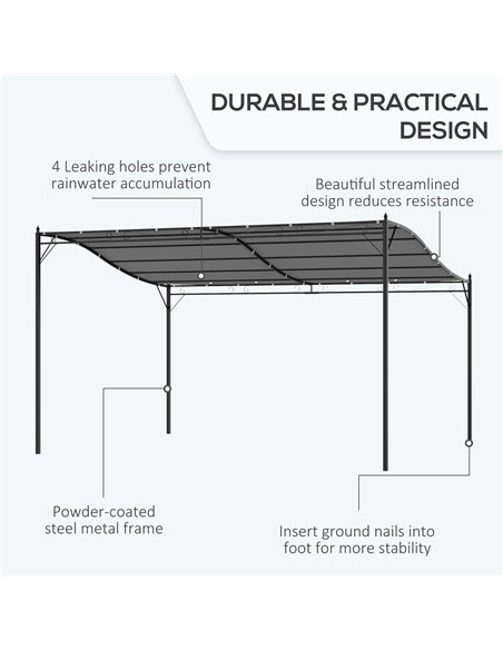 Outsunny 4 x 3 M Canopy Metal Wall Gazebo, Awning Garden Marquee, Grey - pic 19145 | FastDaddyshop