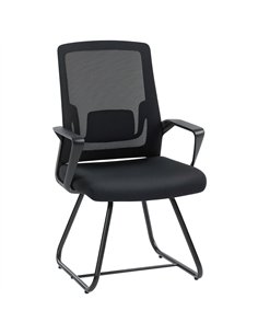 HOMCOM Desk Chair No Wheels, Office Chair with Mesh Back, Lumbar Support, Metal Base for Waiting Room, Conference Room, Black