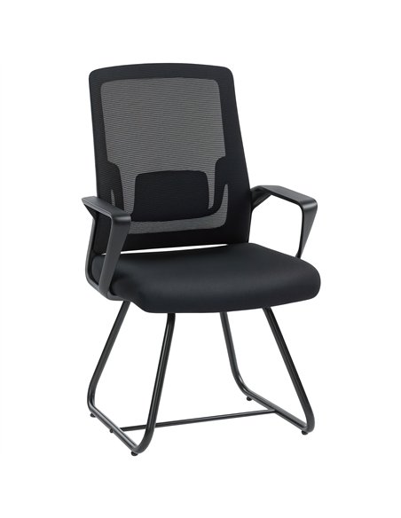 HOMCOM Desk Chair No Wheels, Office Chair with Mesh Back, Lumbar Support, Metal Base for Waiting Room, Conference Room, Black - pic 191452 | FastDaddyshop