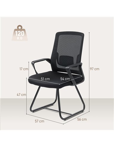 HOMCOM Desk Chair No Wheels, Office Chair with Mesh Back, Lumbar Support, Metal Base for Waiting Room, Conference Room, Black