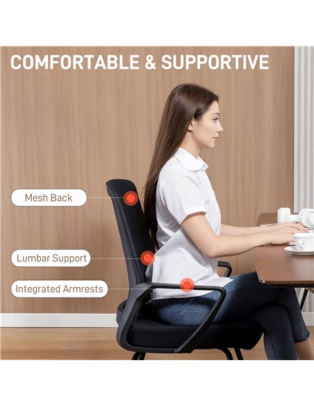 HOMCOM Desk Chair No Wheels, Office Chair with Mesh Back, Lumbar Support, Metal Base for Waiting Room, Conference Room, Black - pic 191455 | FastDaddyshop