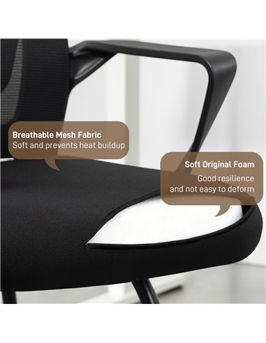 HOMCOM Desk Chair No Wheels, Office Chair with Mesh Back, Lumbar Support, Metal Base for Waiting Room, Conference Room, Black