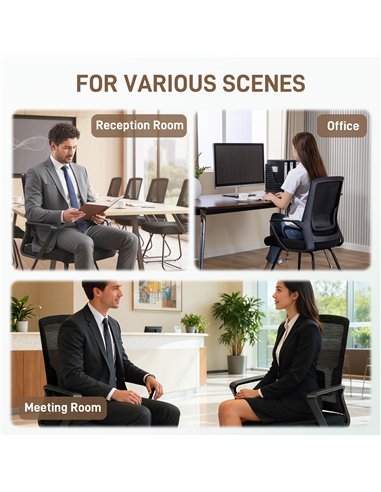 HOMCOM Desk Chair No Wheels, Office Chair with Mesh Back, Lumbar Support, Metal Base for Waiting Room, Conference Room, Black