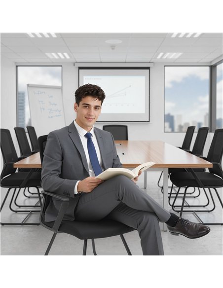 HOMCOM Desk Chair No Wheels, Office Chair with Mesh Back, Lumbar Support, Metal Base for Waiting Room, Conference Room, Black - pic 191459 | FastDaddyshop