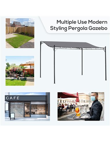Outsunny 4 x 3 Meters Canopy Metal Wall Gazebo Awning Garden Marquee Shelter Door Porch - Grey