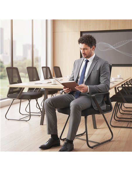 HOMCOM Desk Chair No Wheels, Office Chair with Mesh Back, Lumbar Support, Metal Base for Waiting Room, Conference Room, Black - pic 191460 | FastDaddyshop