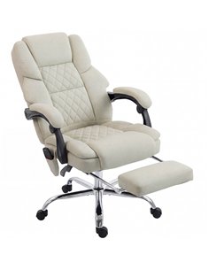 HOMCOM Office Chair with 6-point Vibration Massage and Heat, Fabric Desk Chair with Footrest, High Back, Cream White
