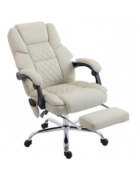 HOMCOM Office Chair with 6-point Vibration Massage and Heat, Fabric Desk Chair with Footrest, High Back, Cream White - pic 191461 | FastDaddyshop