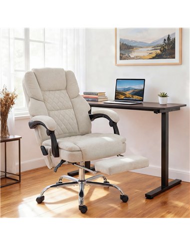 HOMCOM Office Chair with 6-point Vibration Massage and Heat, Fabric Desk Chair with Footrest, High Back, Cream White