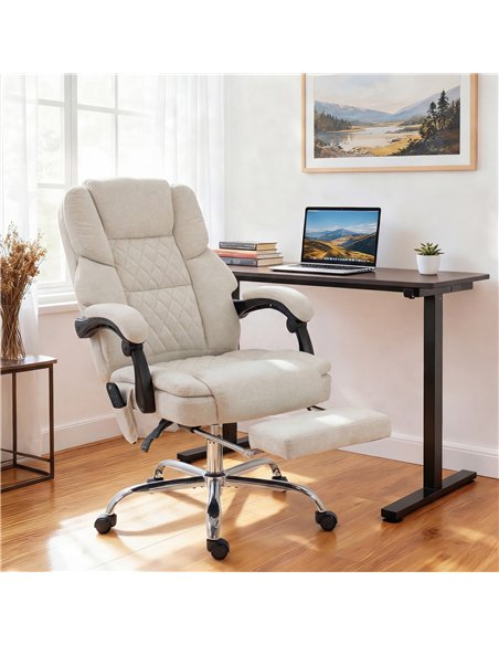 HOMCOM Office Chair with 6-point Vibration Massage and Heat, Fabric Desk Chair with Footrest, High Back, Cream White - pic 191462 | FastDaddyshop