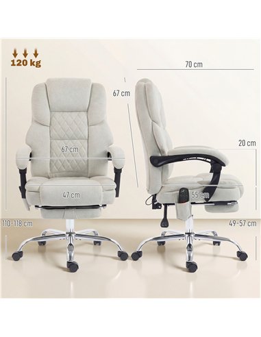 HOMCOM Office Chair with 6-point Vibration Massage and Heat, Fabric Desk Chair with Footrest, High Back, Cream White