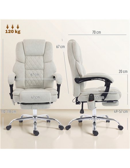 HOMCOM Office Chair with 6-point Vibration Massage and Heat, Fabric Desk Chair with Footrest, High Back, Cream White - pic 191463 | FastDaddyshop