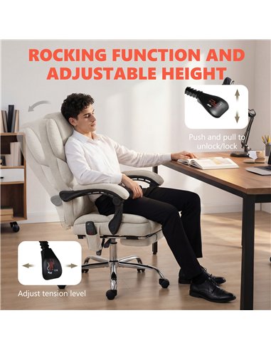 HOMCOM Office Chair with 6-point Vibration Massage and Heat, Fabric Desk Chair with Footrest, High Back, Cream White