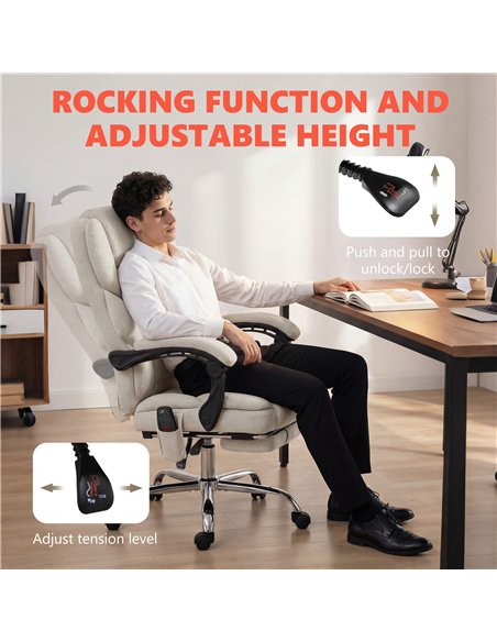 HOMCOM Office Chair with 6-point Vibration Massage and Heat, Fabric Desk Chair with Footrest, High Back, Cream White - pic 191468 | FastDaddyshop