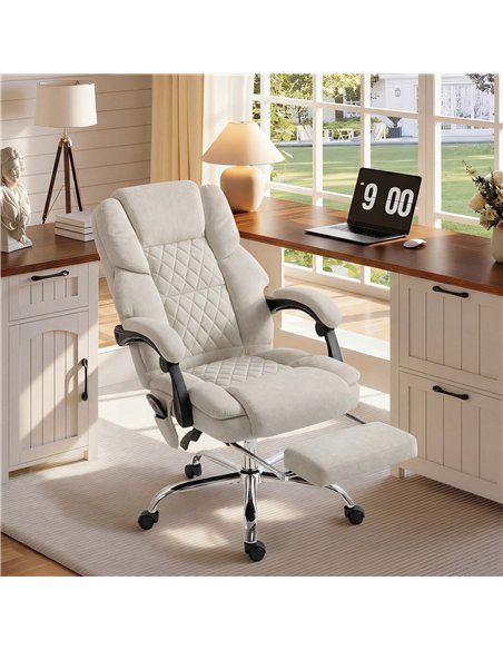 HOMCOM Office Chair with 6-point Vibration Massage and Heat, Fabric Desk Chair with Footrest, High Back, Cream White - pic 191469 | FastDaddyshop