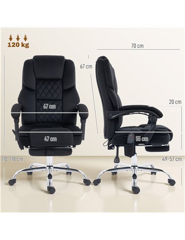 HOMCOM Office Chair with 6-point Vibration Massage and Heat, Fabric Desk Chair with Footrest, High Back, Black